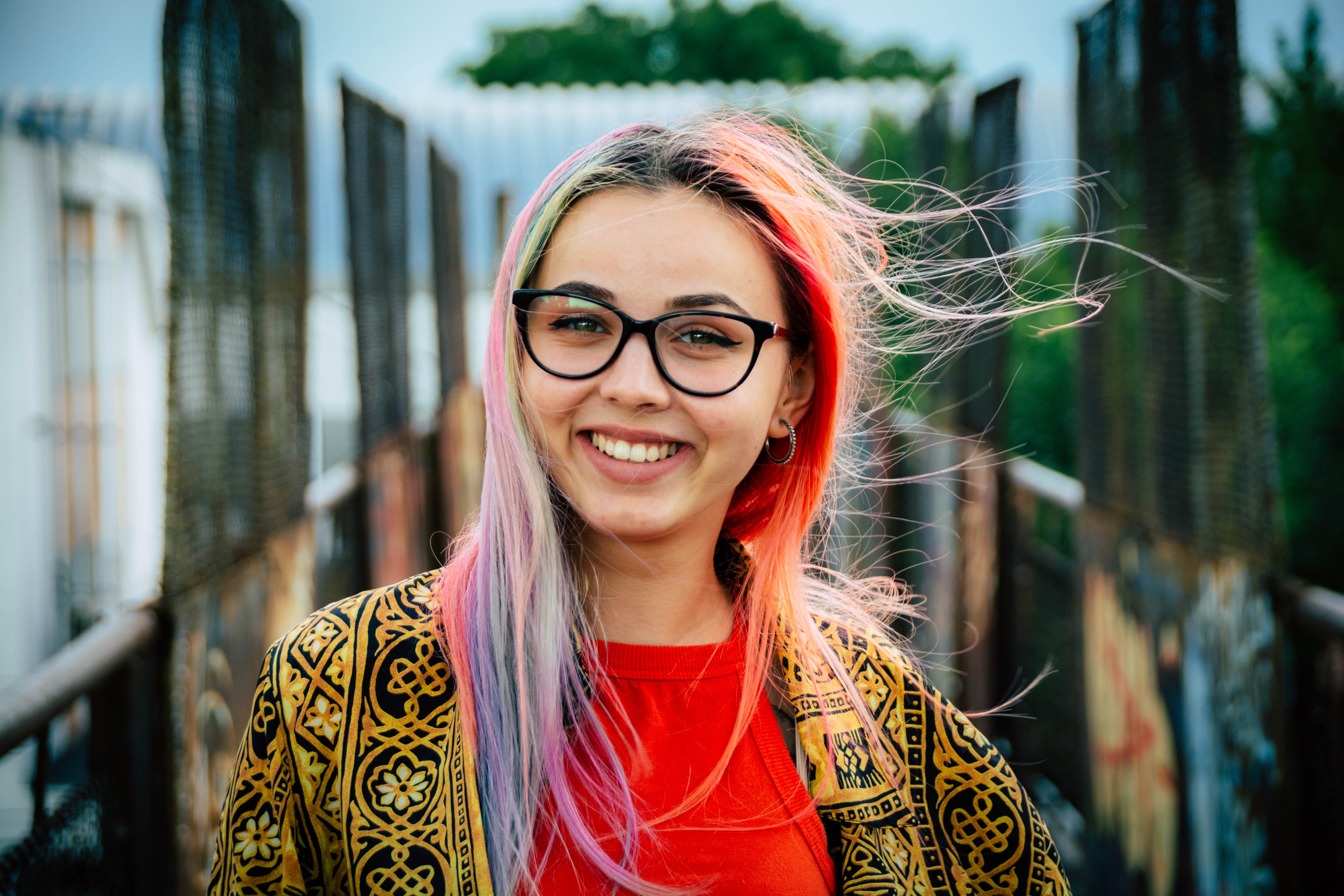 Girl Portrait Colored Hair Glasses