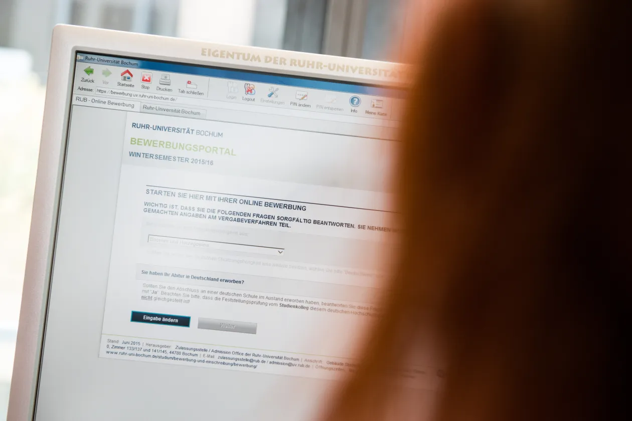 Internetseite Bewerbungsportal der RUB