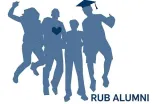 vier blaue Silhouetten von RUB Absolvent:innen am springen
