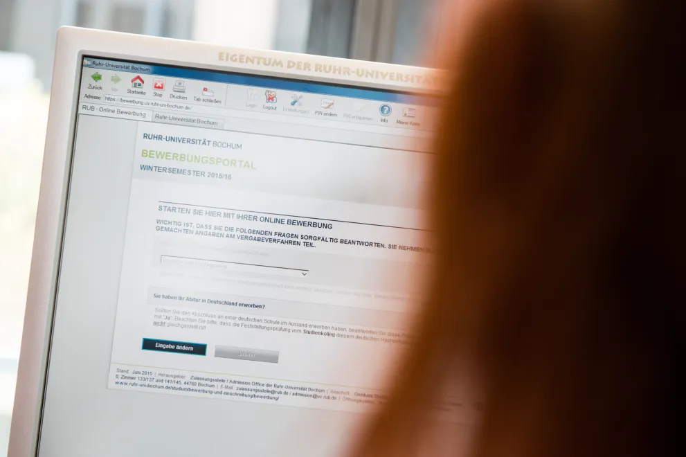 Internetseite Bewerbungsportal der RUB