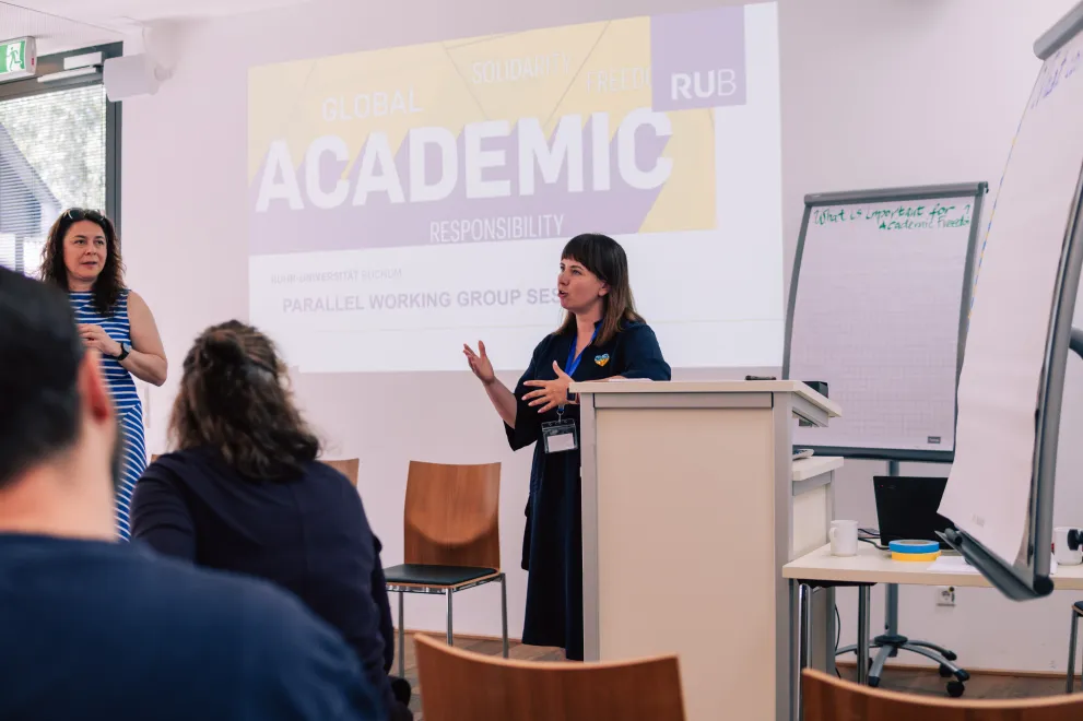 Panelist speaking at the Academic Freedom Forum